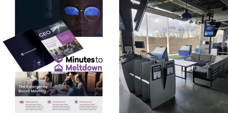 Promotional materials and event branding for Commvault’s Minutes to Meltdown cybersecurity exercise
